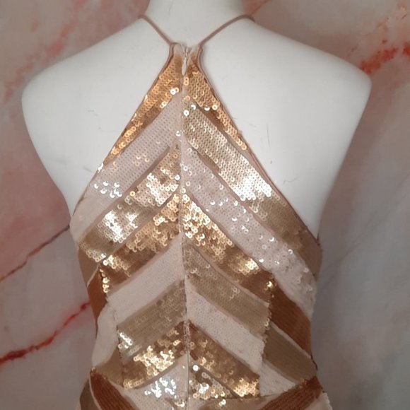 KEEPSAKE THE LABEL Cream Gold Sequins Dress S - Picture 6 of 7